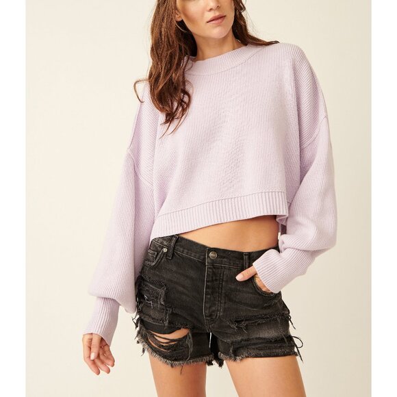NWT FREE PEOPLE Easy Street Crop Pullover / Frost Lavender